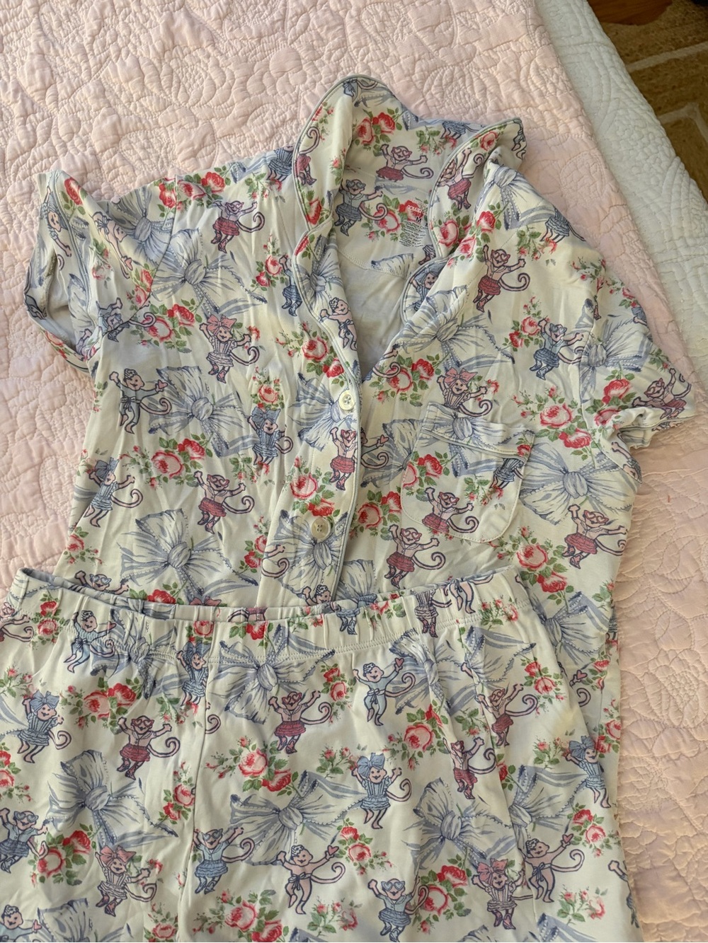Roller rabbit x Love shack fancy-  Floral & Monkey Print Button-Front Dress
